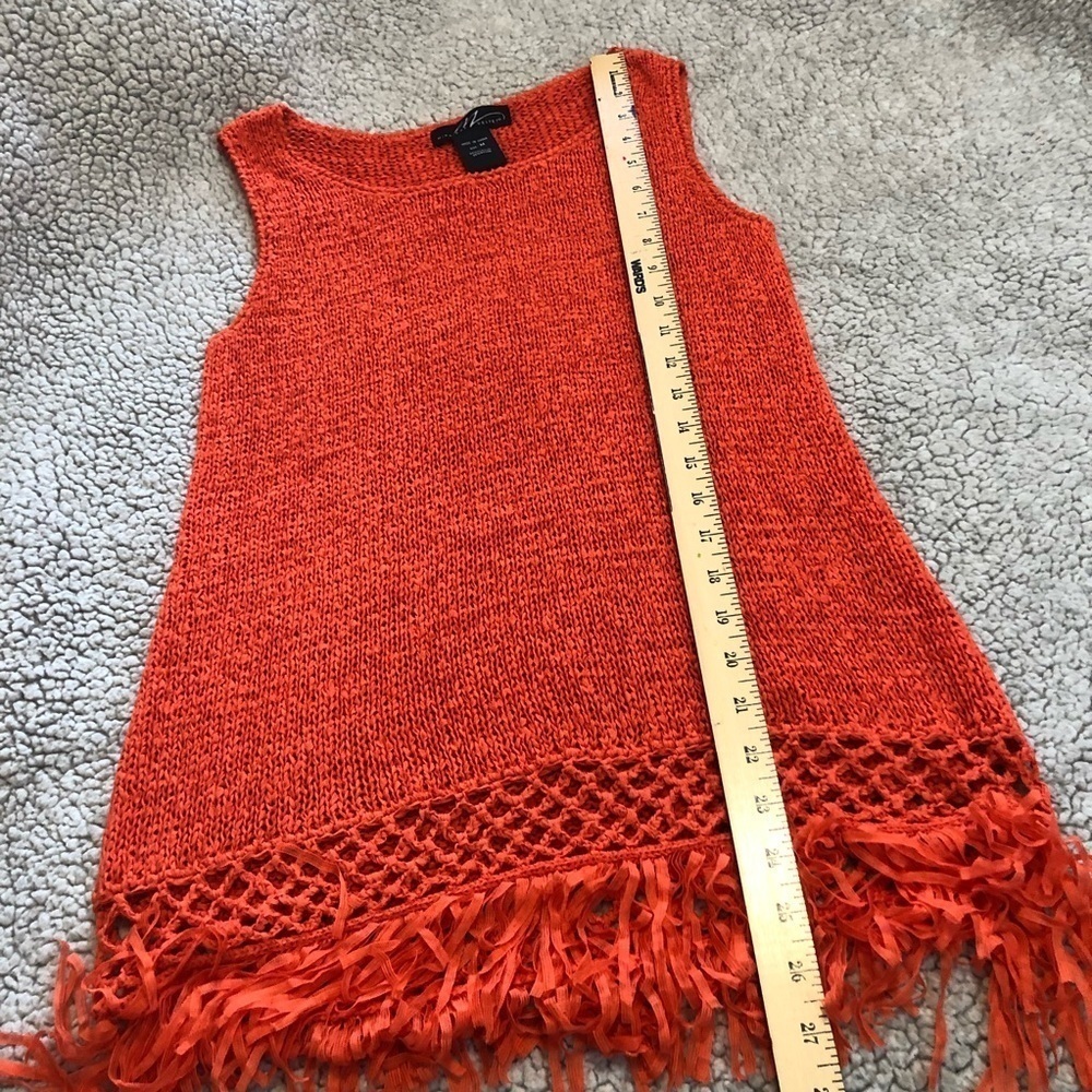 Midnight Velvet Orange sweater tank top Fringed M - Picture 6 of 8